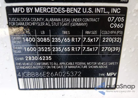 2006 Mercedes-Benz Ml 350 4Matic z USA, uszkodzony, nr VIN 4JGBB86E26A025372